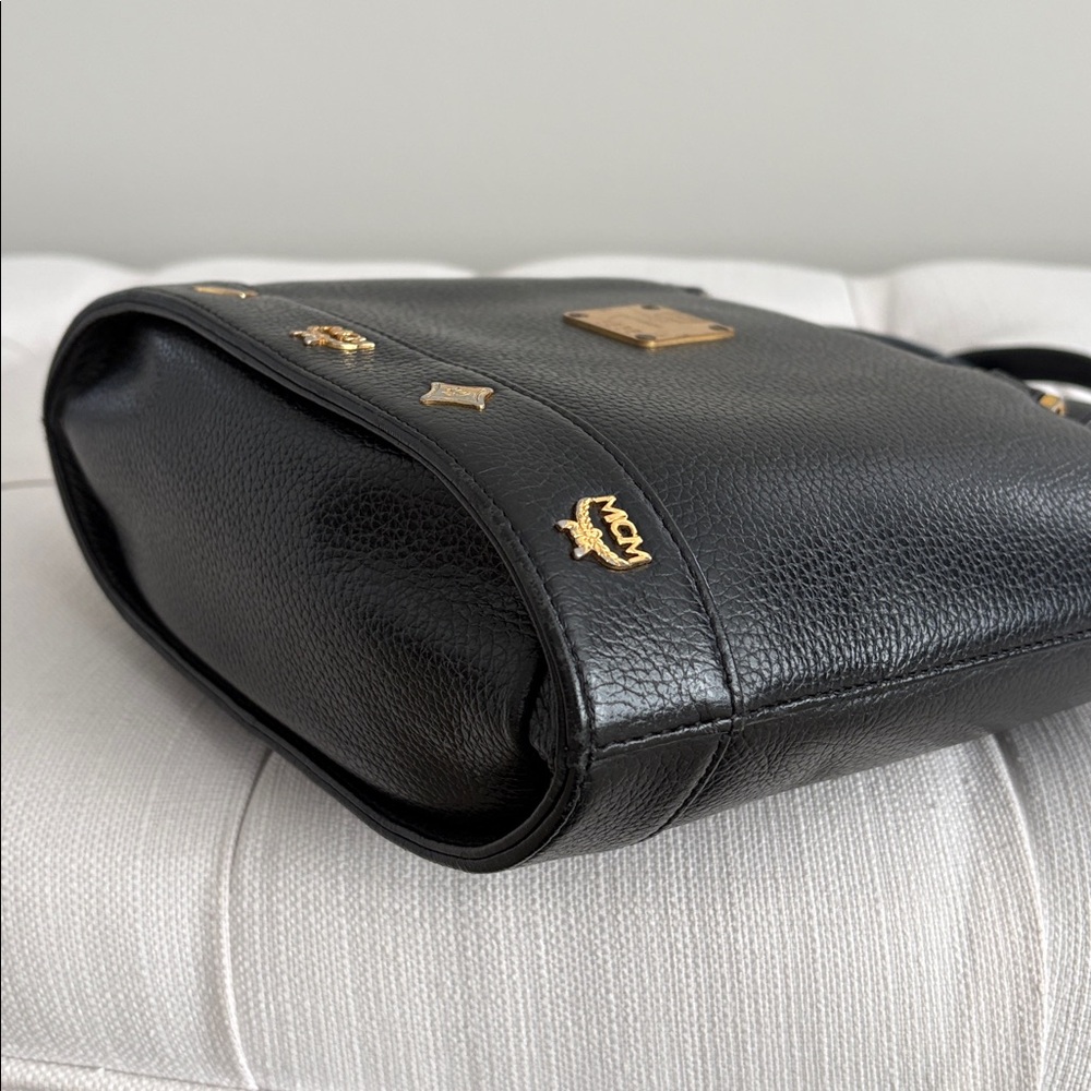 MCM Black Leather Top-Handle Satchel with Gold Hardware - Picture 5 of 13